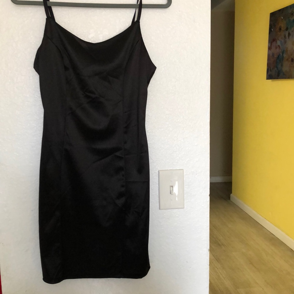 Sexy skin tight silk black dress
